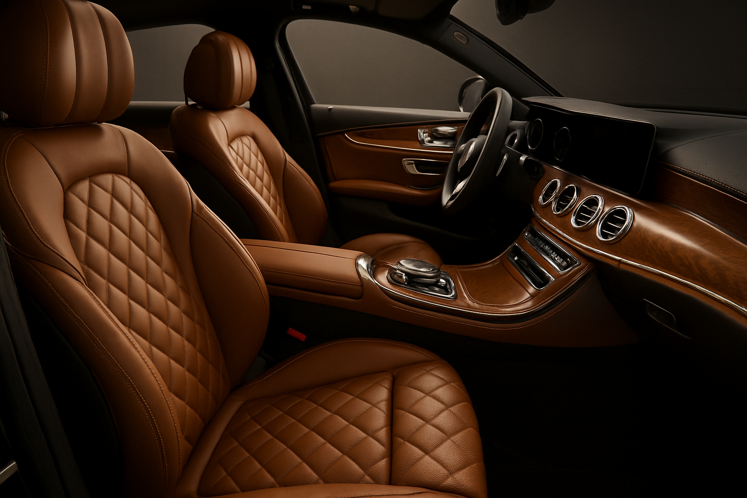 Chic expensive leather car interior, look luxurious 